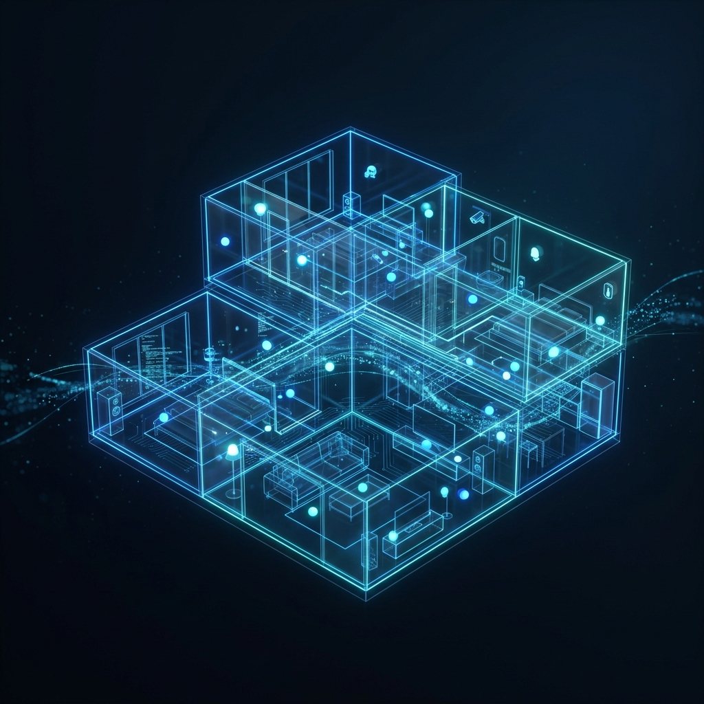 Modelo 3D de casa inteligente com conexões IoT